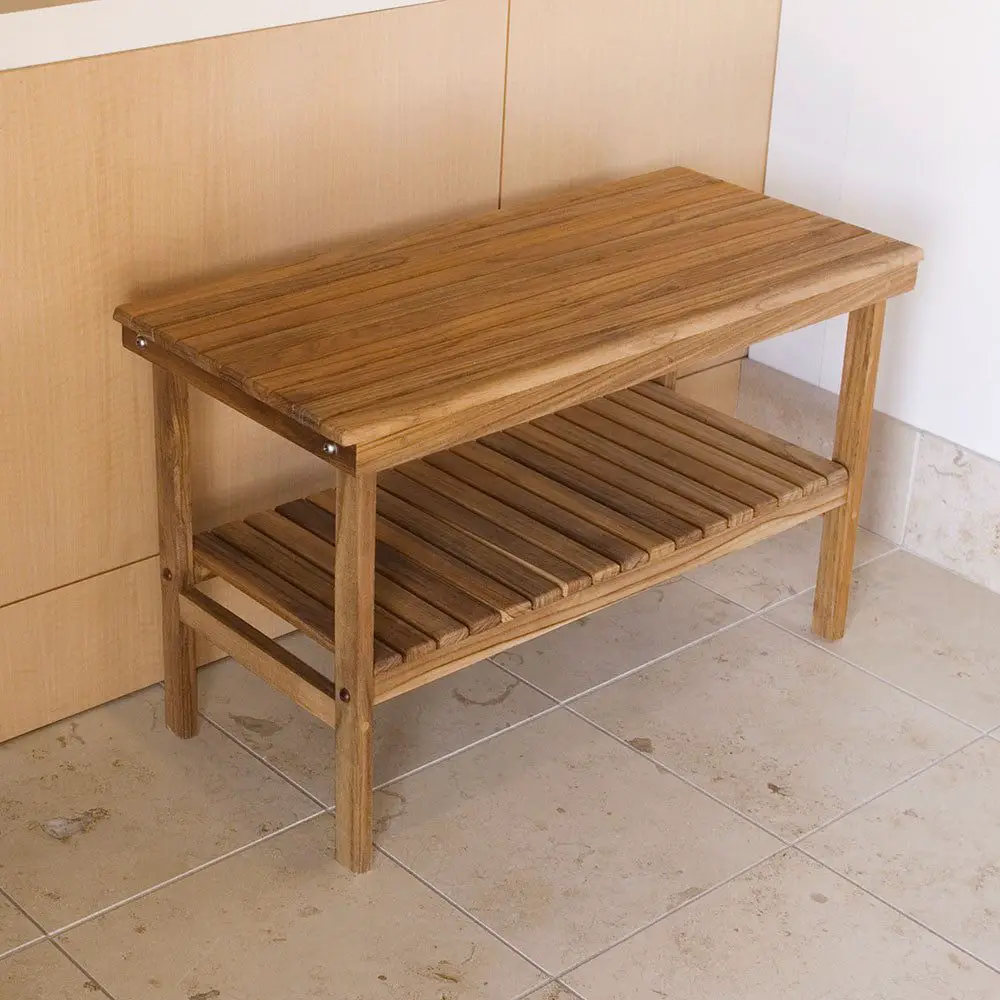 Teak Shower Bench With Shelf