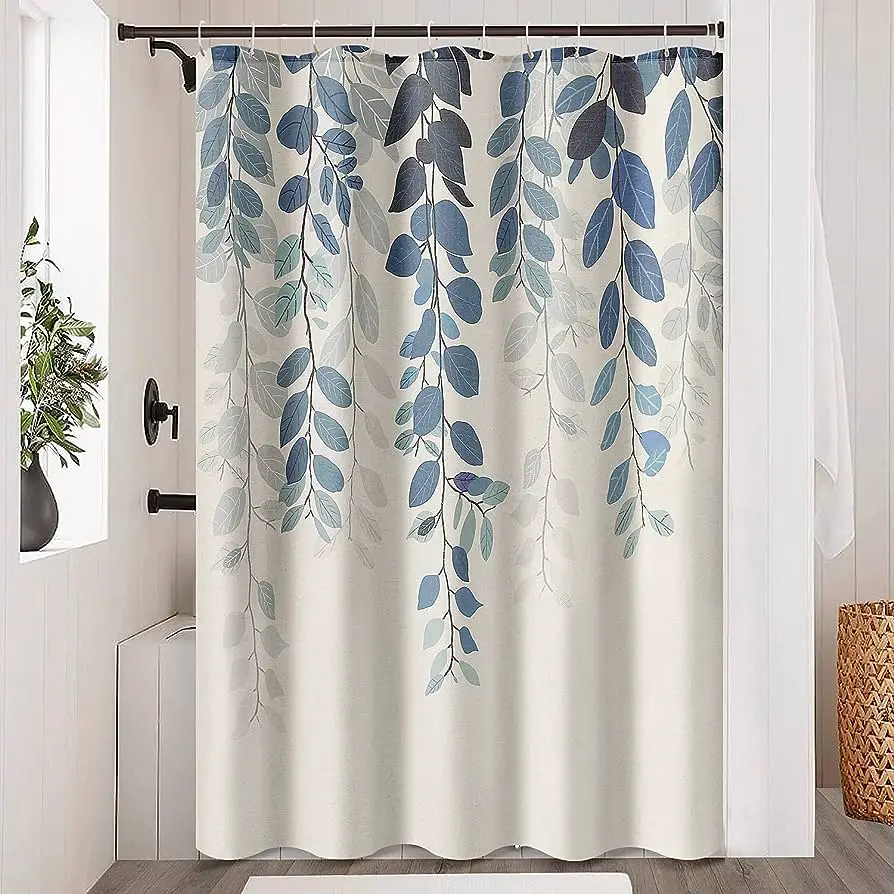 Cream And Blue Shower Curtain